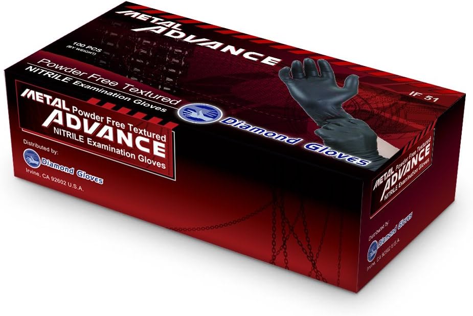 Advance Black Nitrile Exam Gloves - Heavy Duty 5 Mil Thickness