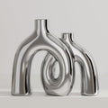 Hug Donut Decorative Vase Set - Matte Silver Conjoined Ceramic Vases