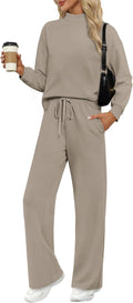 Two Piece Sets for Women Fall Outfits Lounge Sets Mock Neck Tops Wide