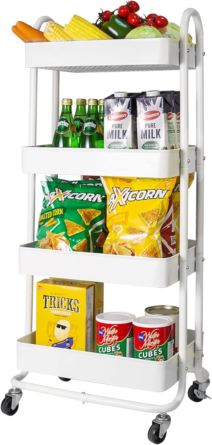 4-Tier Metal Mesh Utility Rolling Cart for Home and Office