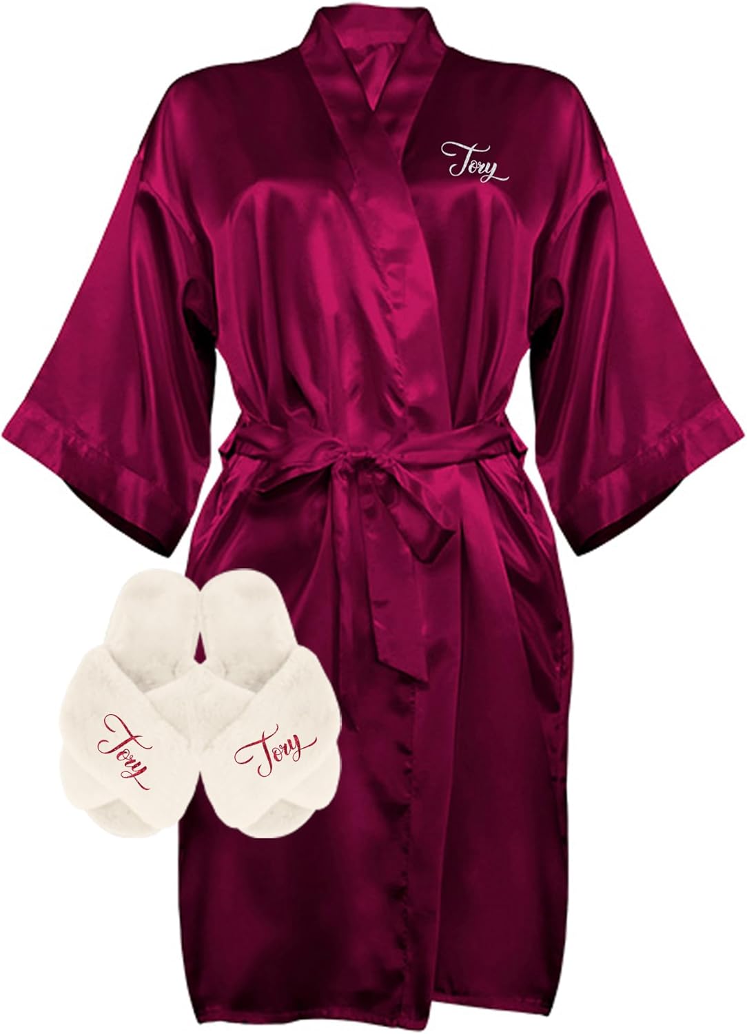 Custom Women Satin Robes and Slippers Gift Set for Her