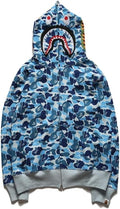 Unisex Camouflage Hoodie with Shark Embroidery - Lightweight Full