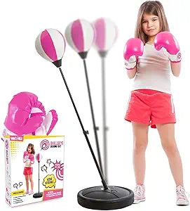 Whoobli Punching Bag for Kids with Adjustable Stand and Gloves