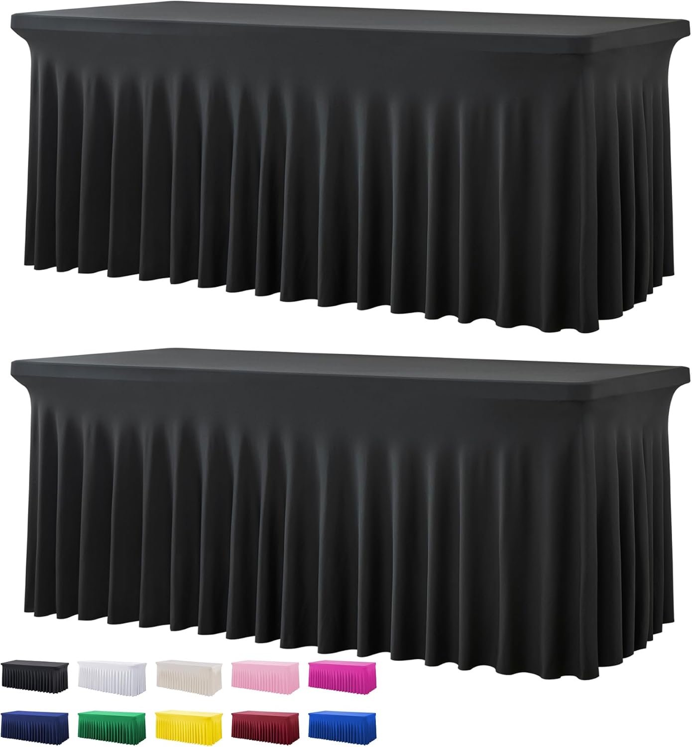2 Pack Black Spandex Table Covers for 6 Foot Rectangle Tables