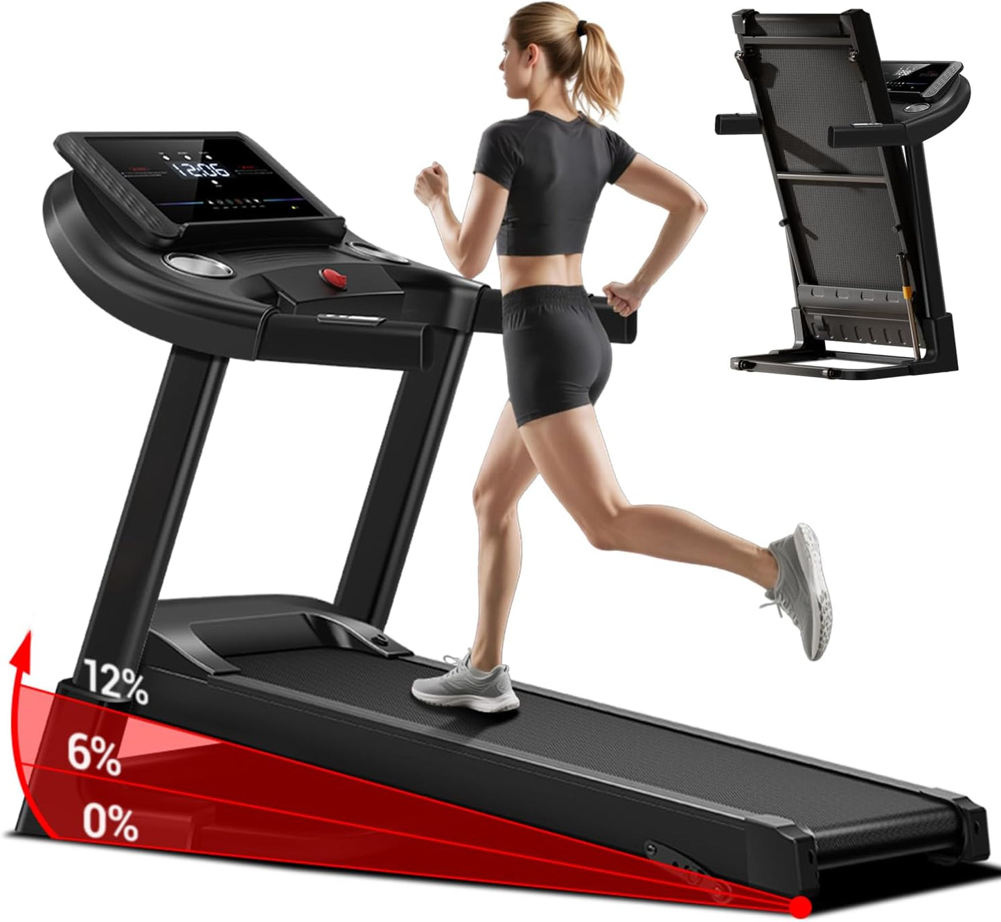 UMAY Fitness Home Folding Incline Treadmill with Pulse Sensors