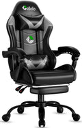 Gray Racing Style Gaming Chair with Footrest and Massager - Ergonomic