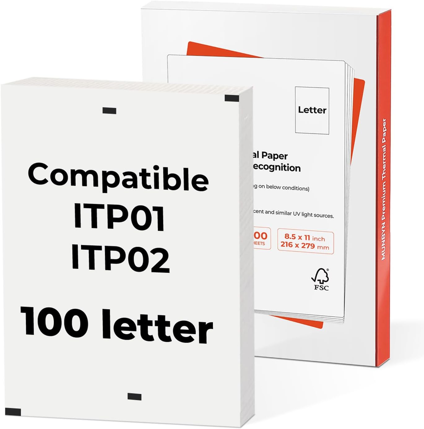 MUNBYN US Letter Size Thermal Paper - 100 Sheets