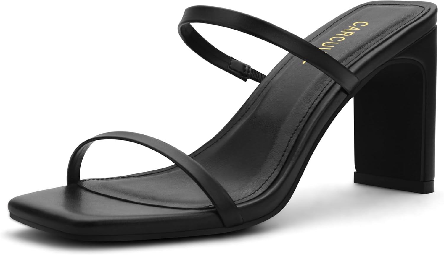 Carcuume Women's Square Toe Two Strap Open Toe Block Heels