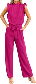 Jumpsuits for Women Dressy Sleeveless Ruffle Mock Neck - Belted