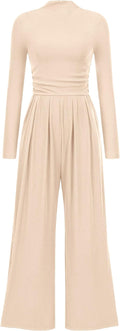 PRETTYGARDEN Jumpsuit for Women Mock Neck Wide Leg
