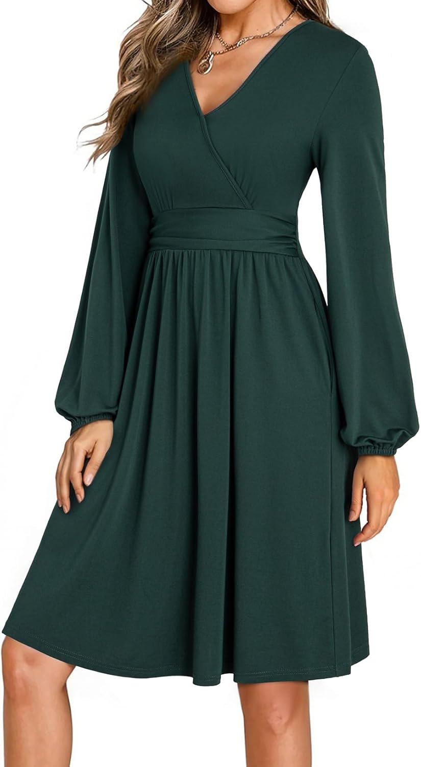 Dokotoo Womens Fall Wrap V-Neck Long Sleeve Mini Dress