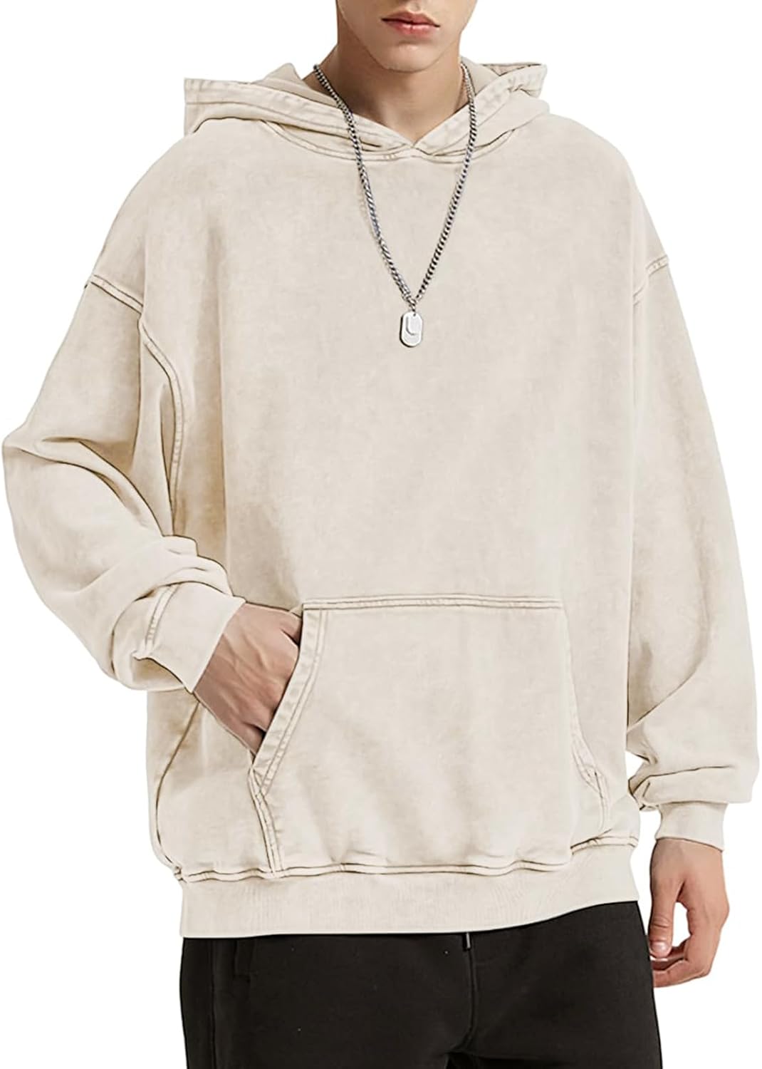 Bobeutou Oversized Hoodie Men: Vintage Cotton Casual Sweatshirt
