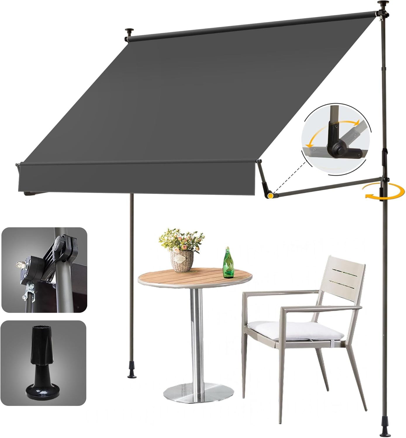 Manual Retractable Awning for Outdoor Patio with Adjustable Height