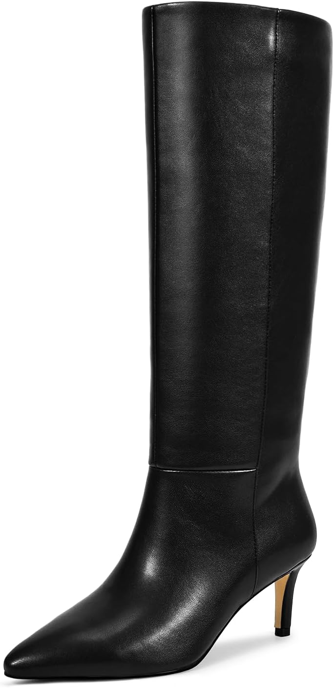 Knee High Boots for Women with Kitten Heel and Pointed Toe Design
