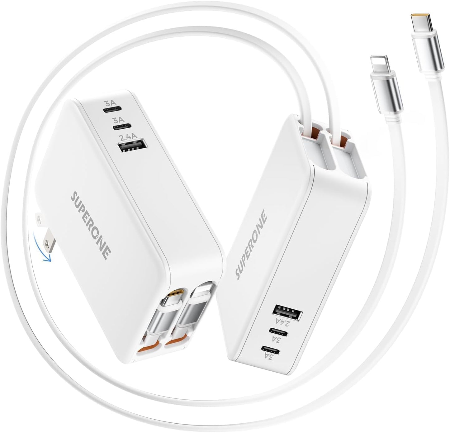 Retractable Wall Charger with Dual Cables for Fast Charging