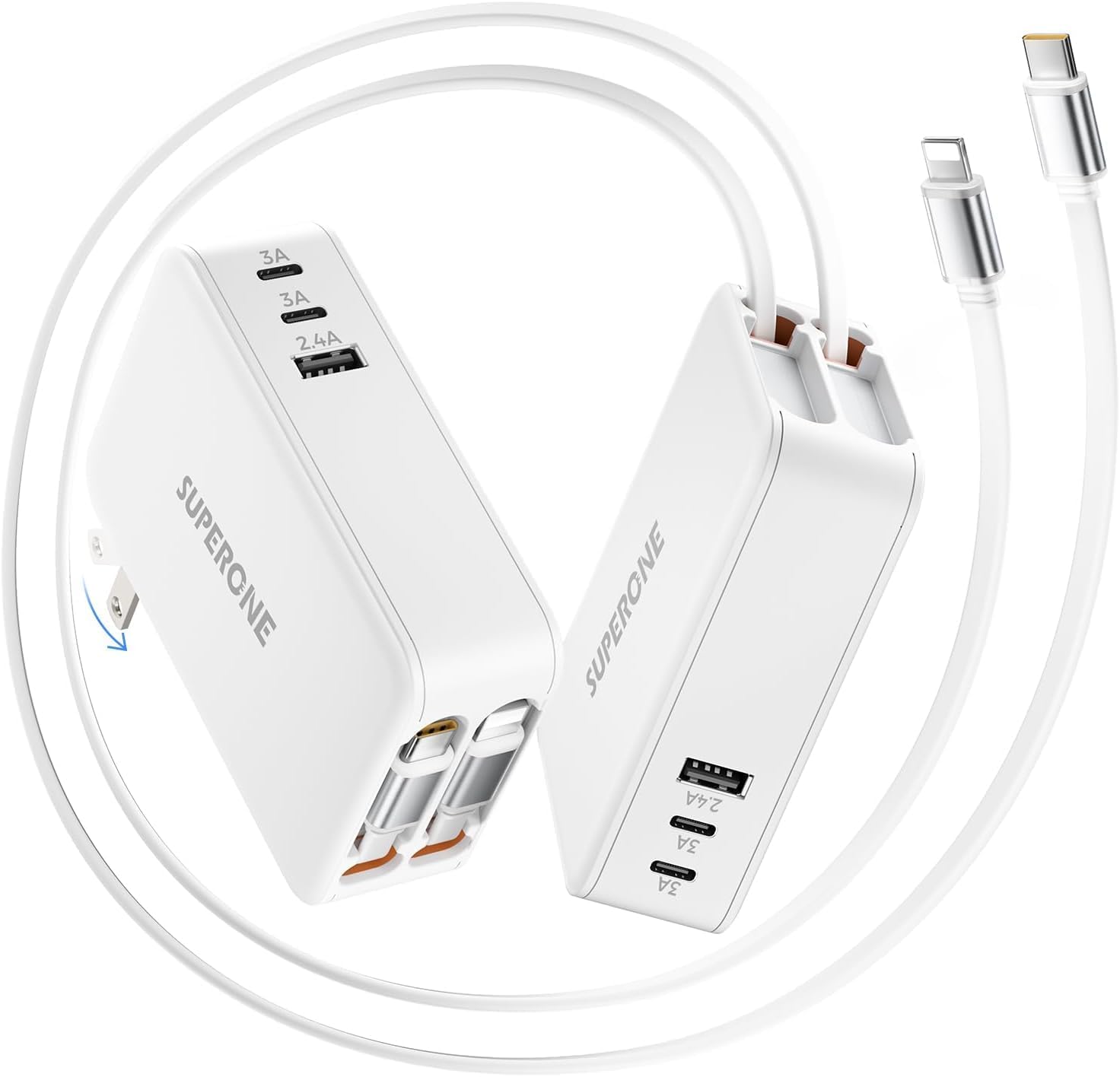 Retractable Wall Charger with Dual Cables for Fast Charging
