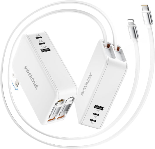 Retractable Wall Charger with Dual Cables for Fast Charging
