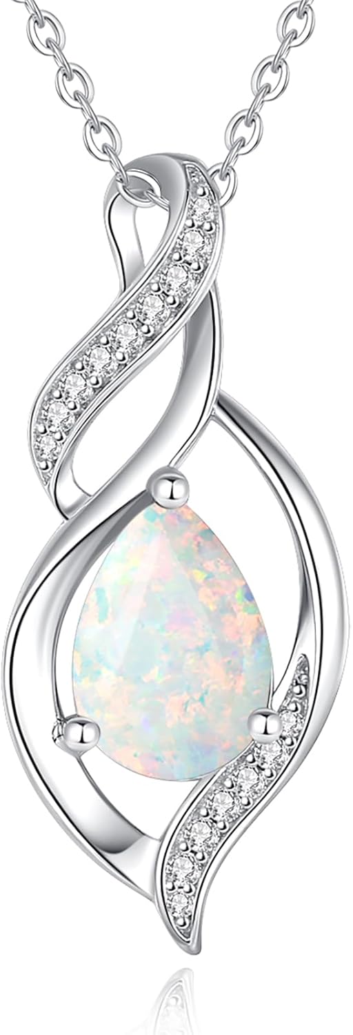 FANCIME Birthstone Teardrop Necklace for Women - Opal Jewelry