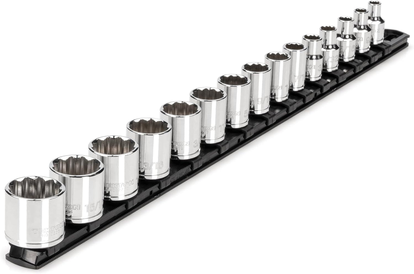 TEKTON 3/8 Inch Drive 12-Point Socket Set with Rail, 15-Piece