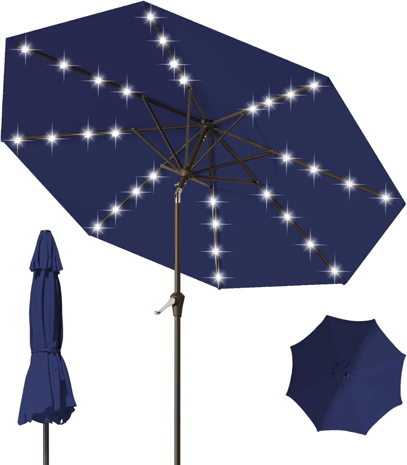 Tobeos 9FT Patio Umbrella with Solar Lights for Outdoor Use