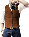 Ceehuteey Mens Suit Vest Tweed Herringbone V Neck - Retro Slim Fit