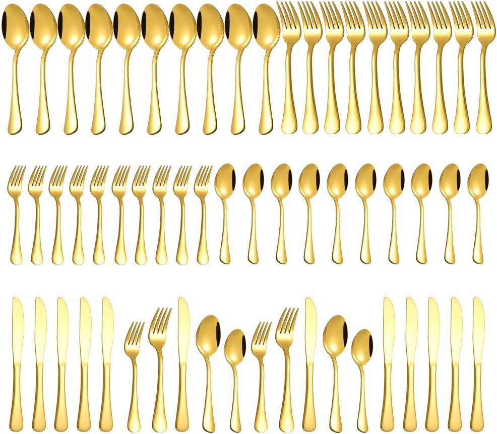 Gold Silverware Set for 12 - 60 Pieces Stainless Steel Cutlery