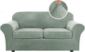 Real Velvet Plush 3 Piece Stretch Sofa Cover for 72-90 in - Sea Grass