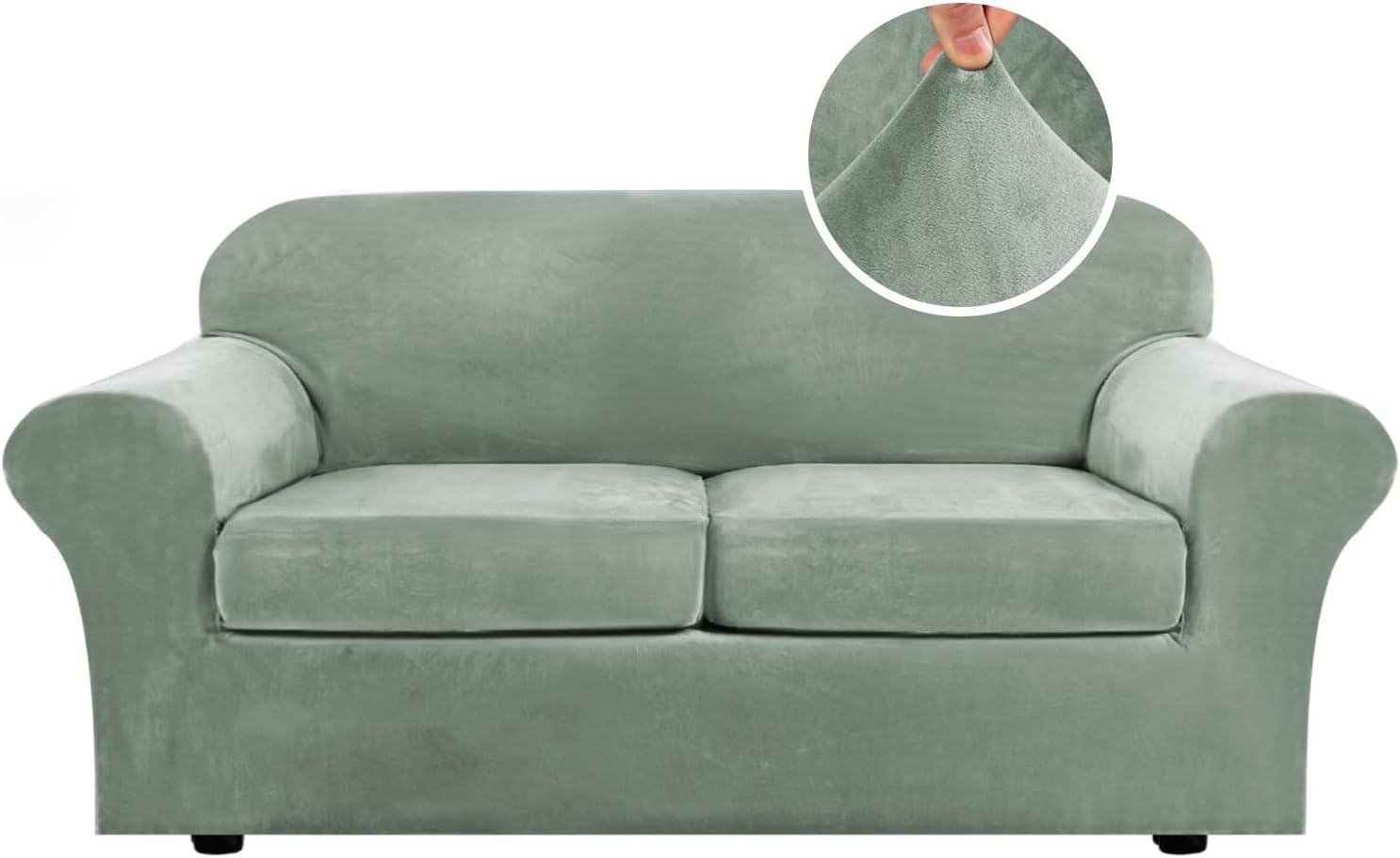 H.VERSAILTEX Real Velvet Plush 3 Piece Stretch Sofa Covers