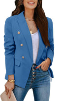 Womens Gold-Button Casual Blazer Jacket - Lightweight Work Layer
