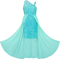 Girls Sequin One Shoulder Dress Size 5-14 - Elegant Party Fit