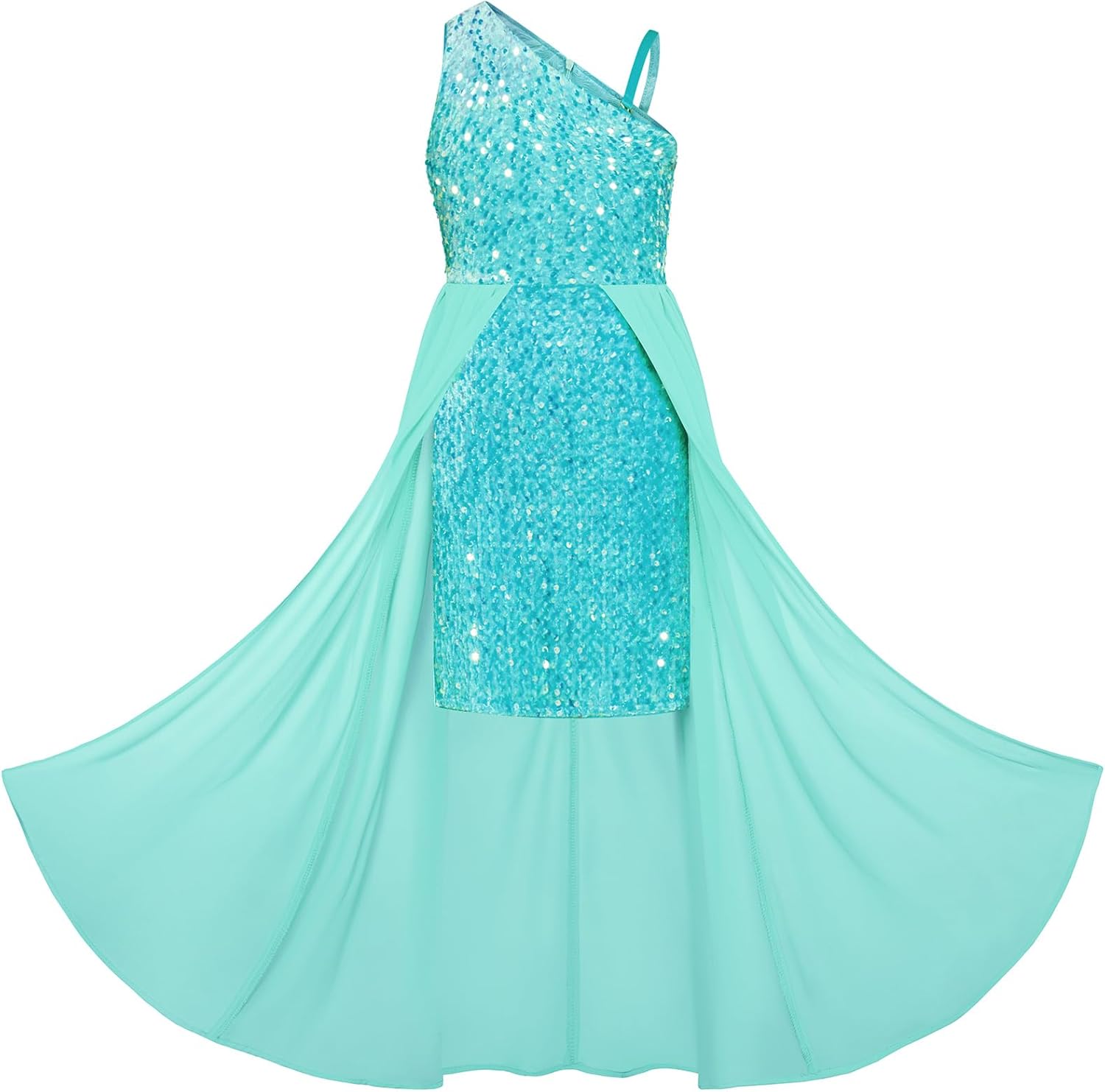 Girls Sequin Dress One Sleeve for Prom and Party Events