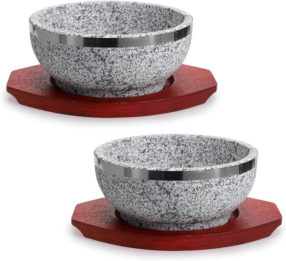 MDLUU Dolsot Bibimbap Bowl Set - 32 Oz Granite Stone Bowls