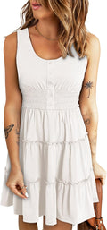 Dokotoo Womens Summer Dresses Sleeveless Button Down Smocked Empire No