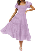 Square Neck Puff Sleeve Midi Dress - Flattering Summer Midi