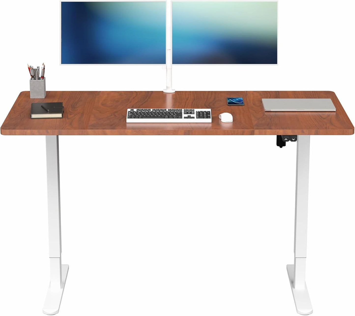 VIVO Electric Stand Up Desk with Height Adjustable Dark Walnut Top