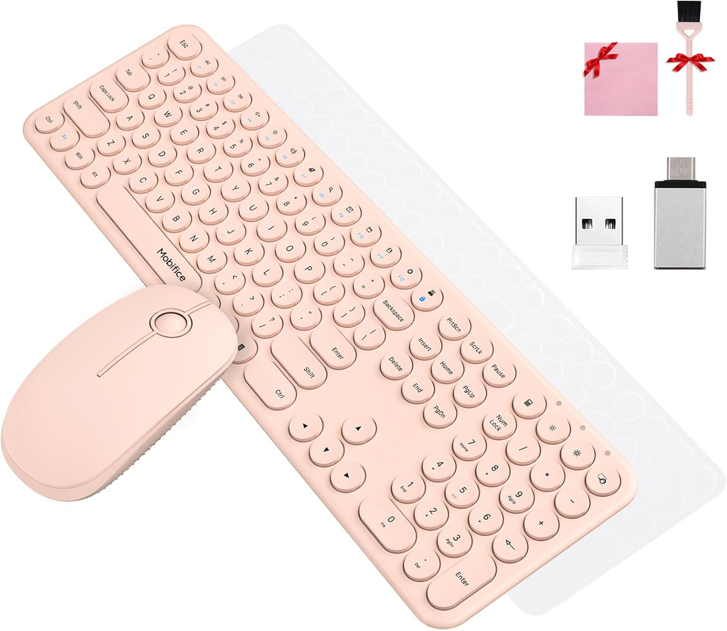 Silent Retro Pink Wireless Keyboard & Mouse Combo by Mobifice