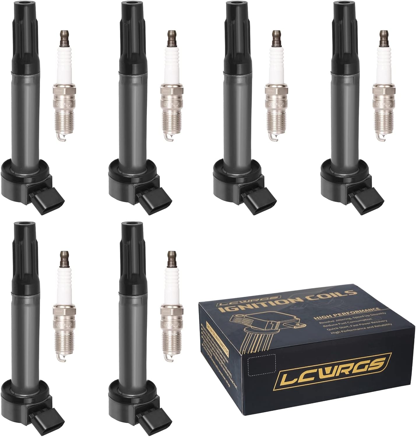 Set of 6 Ignition Coils Spark Plugs for Toyota Vehicles 2007-2015