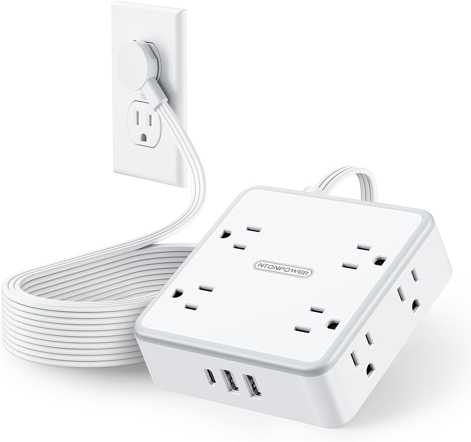 NTONPOWER 15FT Surge Protector Power Strip with 8 Outlets & 3 USB Ports