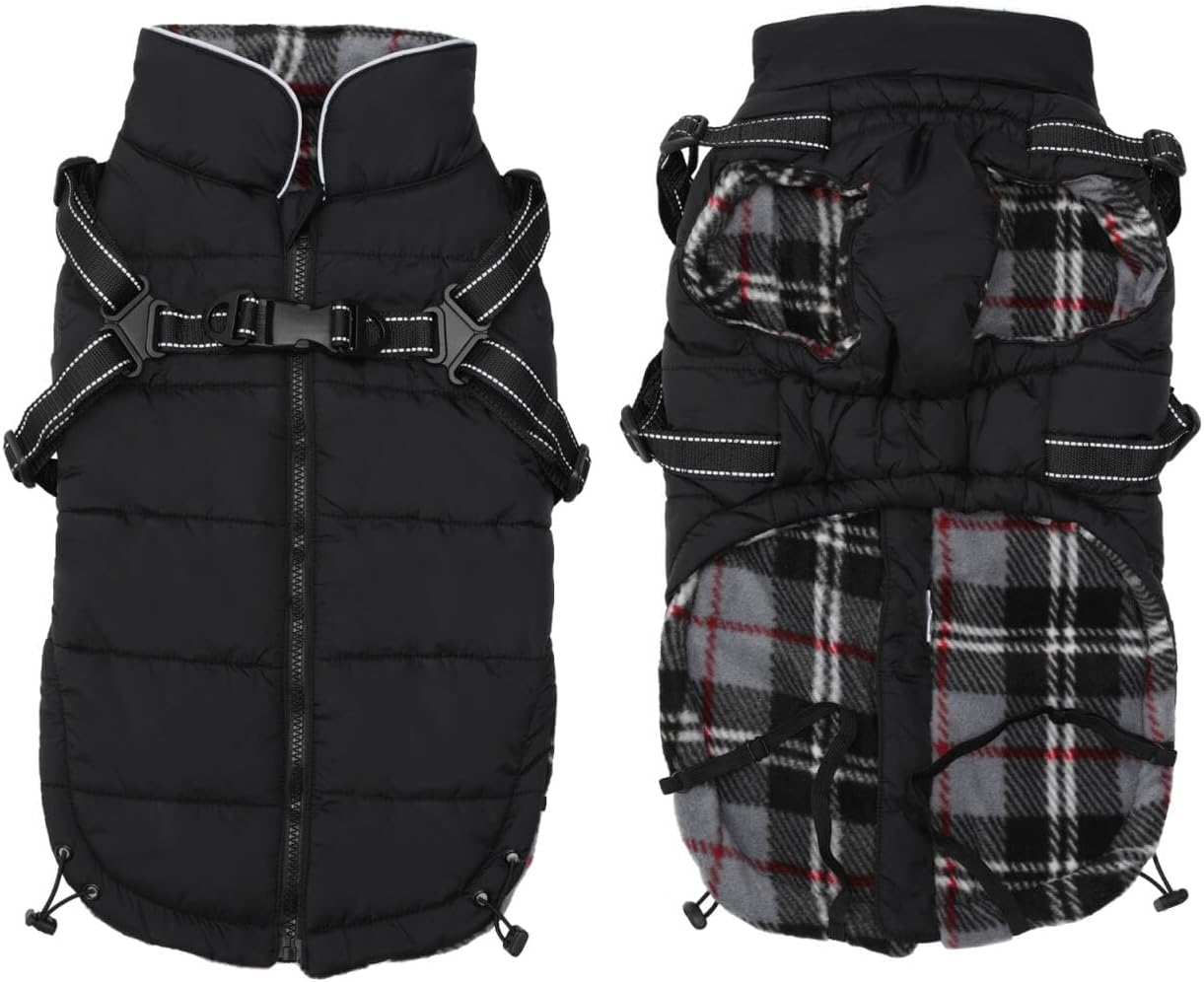 Geyecete Winter Warm Coat Waterproof Dog Jacket with Harness