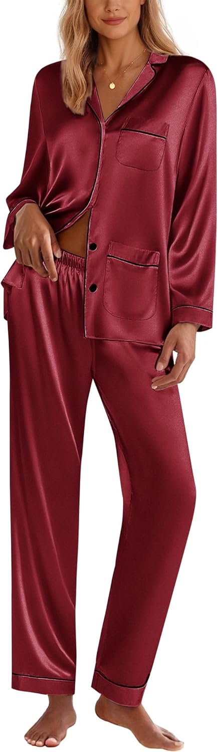 Ekouaer Silk Pajamas for Women Classic Satin Lounge Set