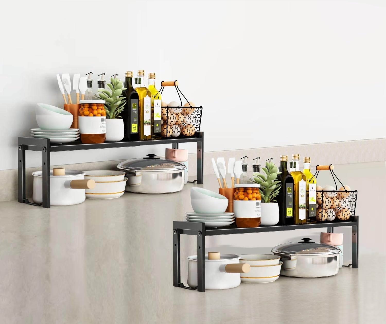 Expandable Cabinet Shelf Organizer for Kitchen Counter Storage