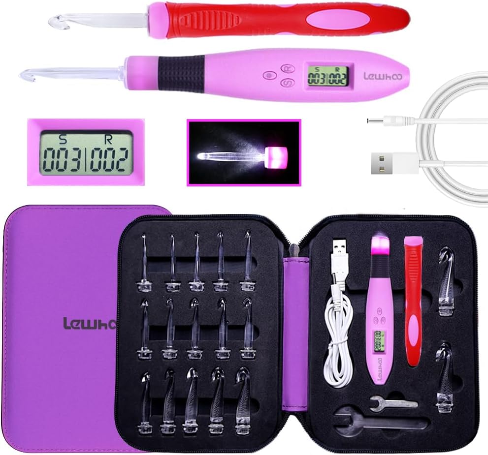 17 Sizes Digital Crochet Hooks with Counter for Easy Stitching