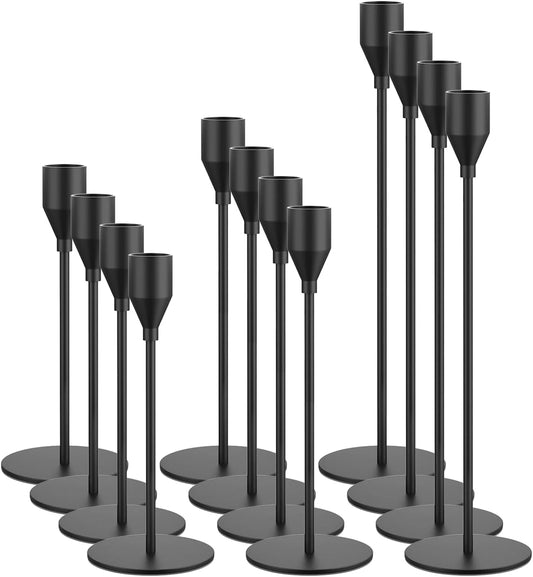 Black Taper Candle Holders Set of 12 for Elegant Decor