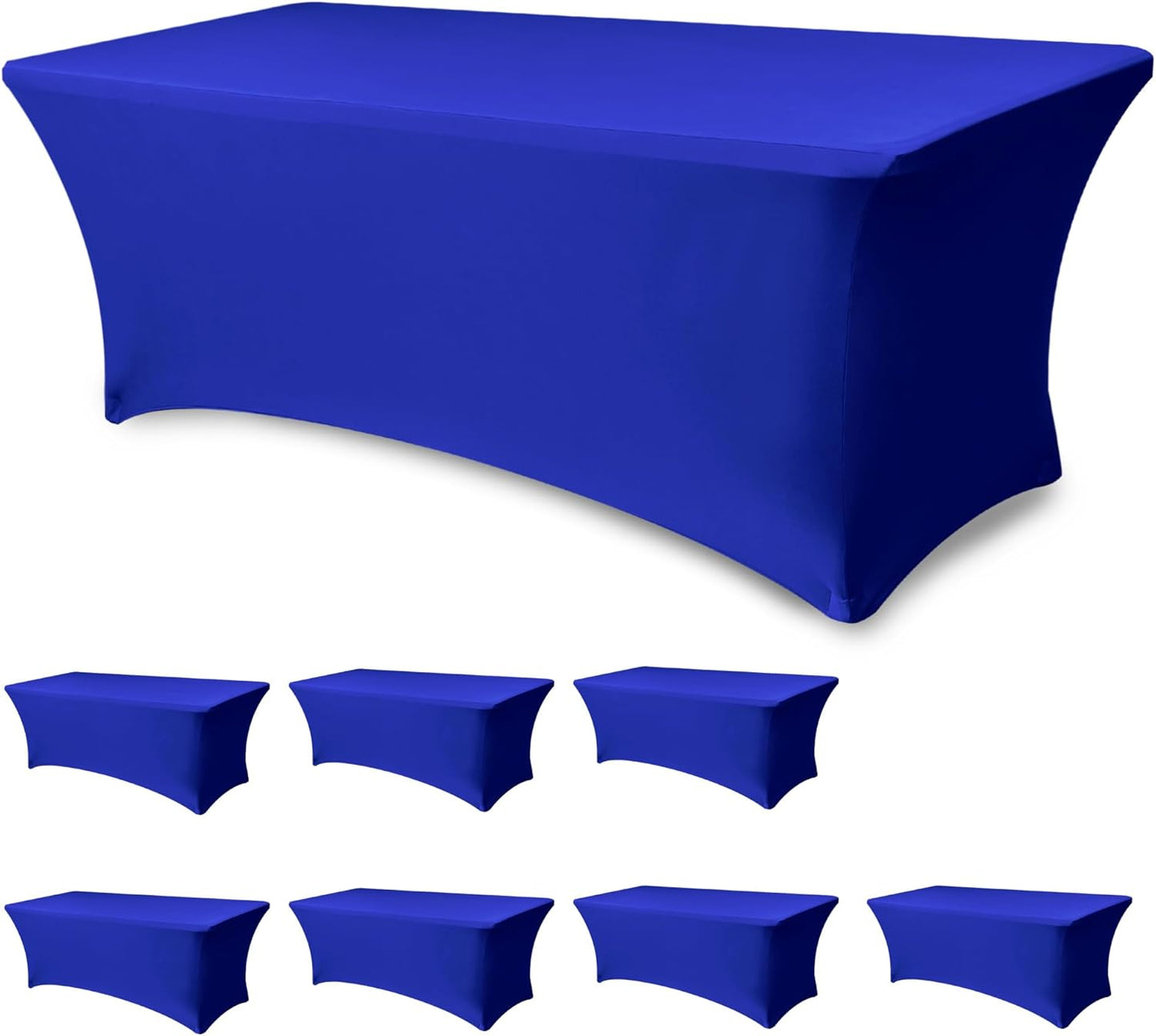 Royal Blue Fitted Stretch Tablecloths for 6 Foot Tables - 8 Pack