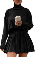 Women's 2 Piece Turtleneck Sweater and Pleated Mini Skirt (Style XF5C)