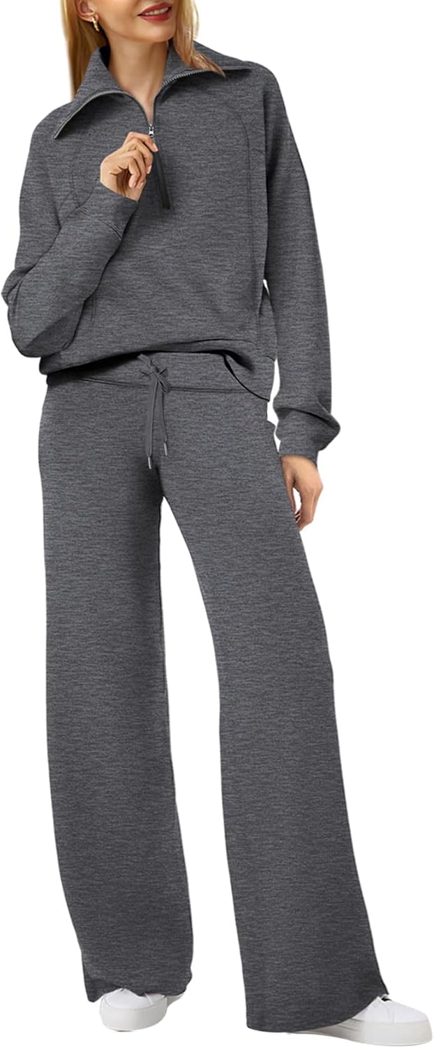 XIEERDUO Lounge Sets For Women - Stylish Half Zip Sweatshirt