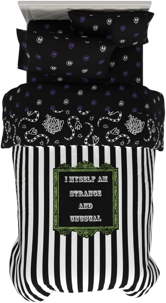 Beetlejuice Halloween Striped Bedding Set for Twin Size Beds