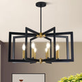 Black and Gold Chandelier 8-Light Geometric Dining Fixture - Modern
