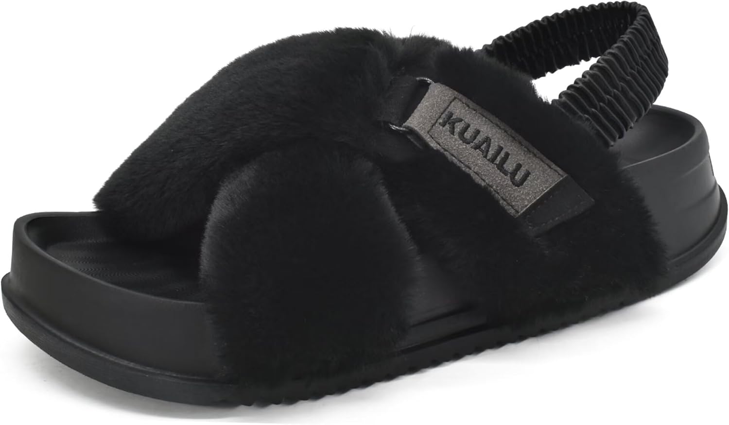KuaiLu Womens Fuzzy Criss Cross Band Platform Slippers Review