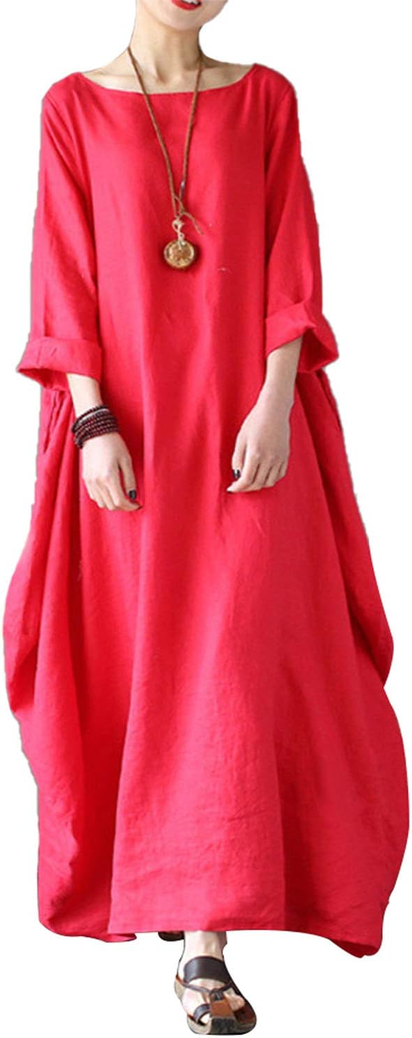 Celmia Autumn Solid Loose Long Maxi Dress for Stylish Comfort